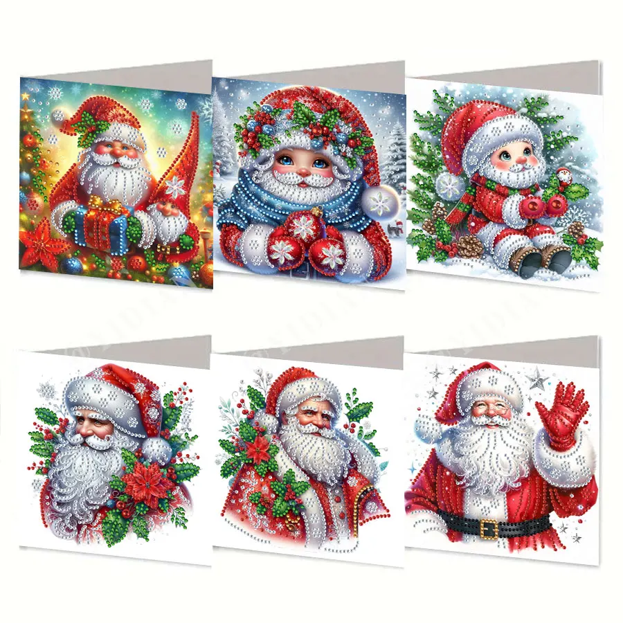 

6-piece diamond painting greeting card kit, DIY Santa handmade holiday greeting diamond art Christmas cards