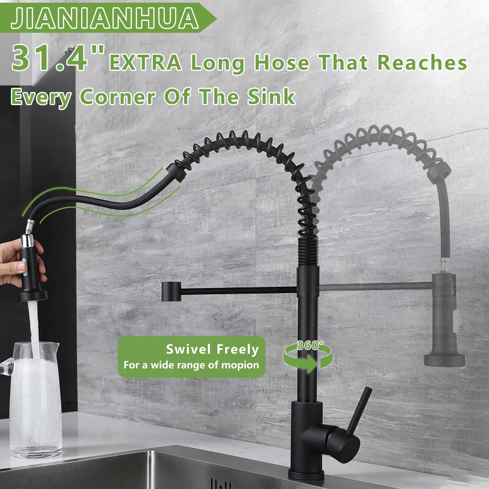 Matte Black Touchless Kitchen Faucet Motion Sensor Smart Kitchen Sink Faucet with Pull Down Sprayer