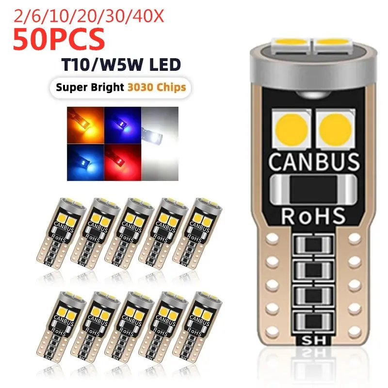 2/6/10/20/30/40/50Pcs T10 W5W 6SMD 3030 Super Bright LED Canbus No Error Car Interior Reading Dome Lights Auto Parking Lamp Wedg