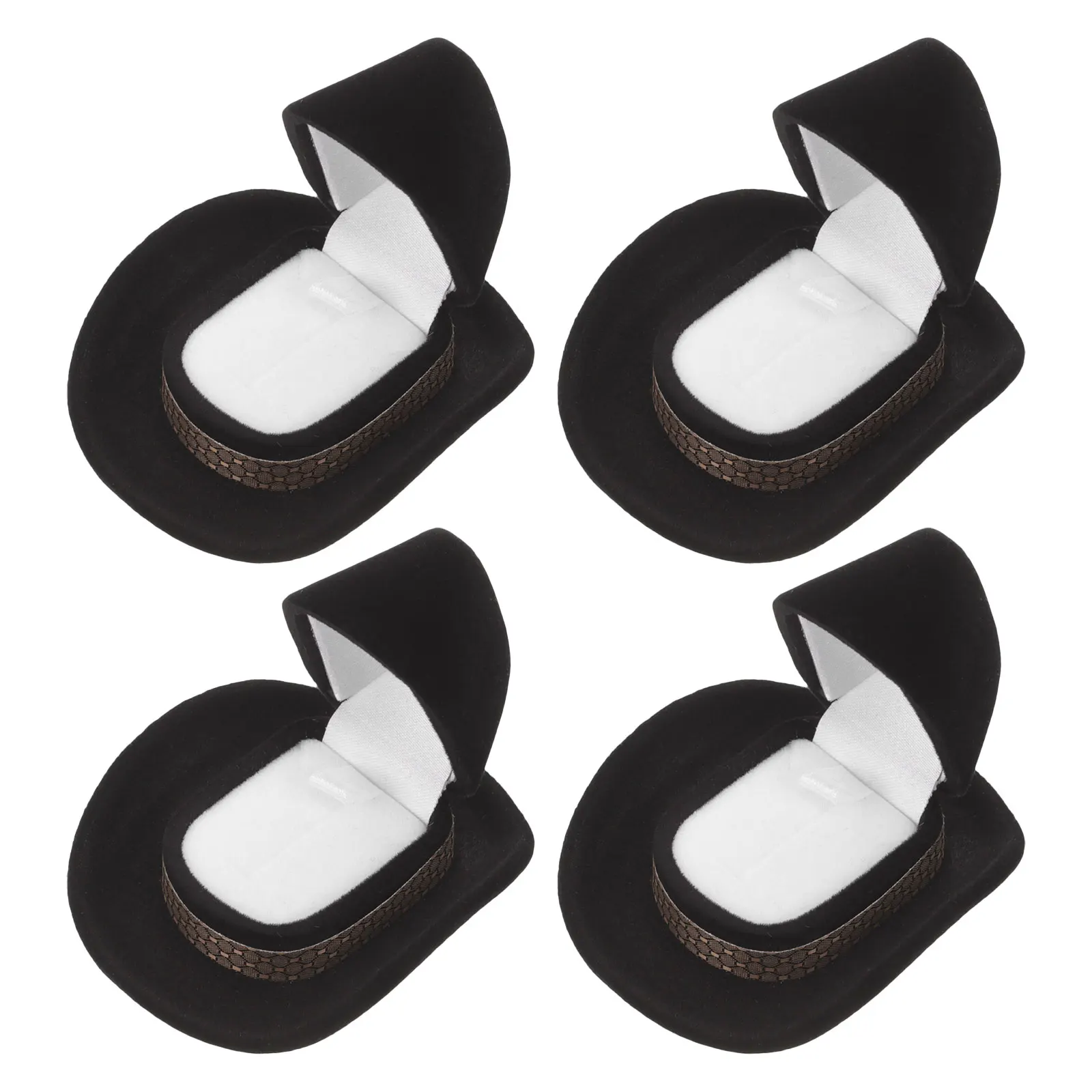 

4 шт., ковбойская шляпа, шкатулка для драгоценностей, флокированный интерьер, держатель для колец в западном стиле, удобный для путешествий, помолвка, свадебный подарок для хранения