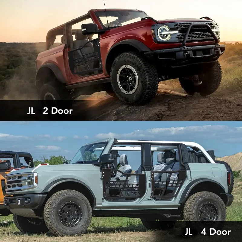 Off Road Tubular Trail Doors with Side View Mirror Compatible with 2018-2025 JL 4 Door - Set of 4 Fat Tube Half Doors f