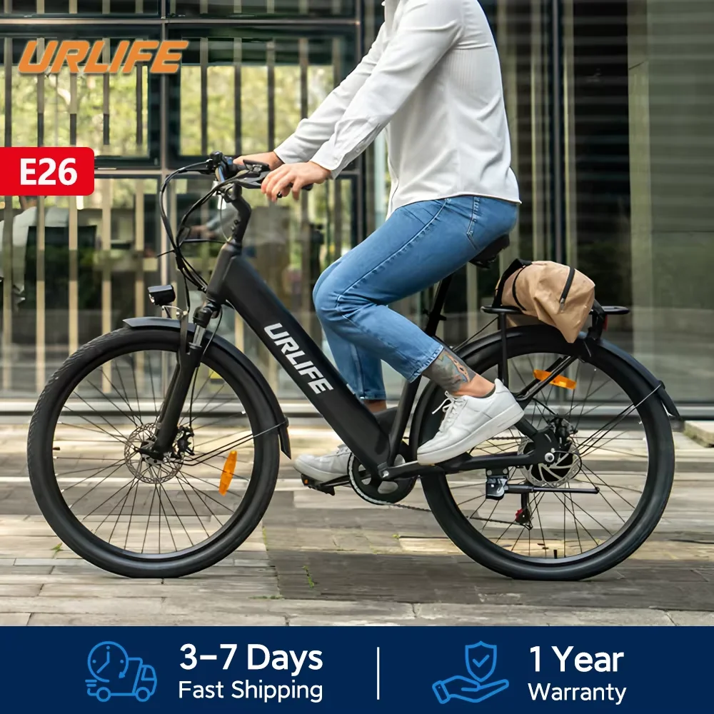 Bicicleta eléctrica URLIFE E26 para adultos, 48 V, batería extraíble de 10,4 Ah, velocidad máxima de 25 km/h y autonomía de 40 a 60 km