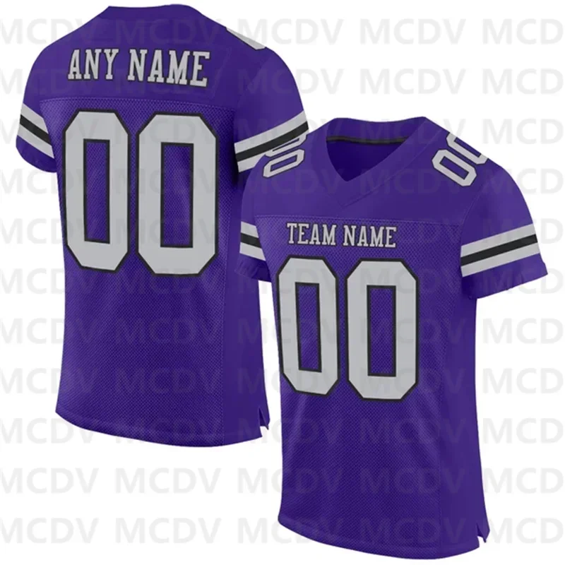 Custom Purple Or-Black Mesh Authentic Football Jersey  Short Sleeves Athletic Tee Shirts Unisex Top streetwear