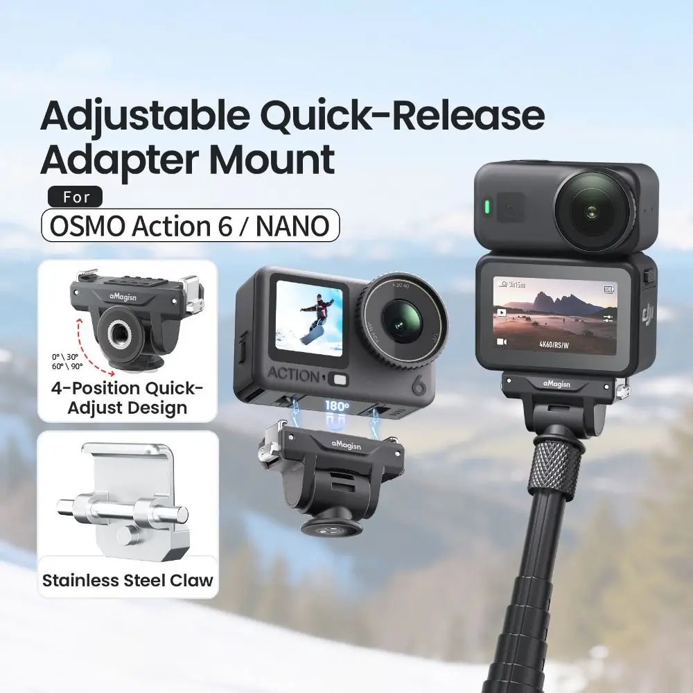 

Adjustable Angle Magnetic Base Adapter Quick-release with 1/4 Screw Hole Extension Mount Lightweight for DJI Osmo Nano/Action 6