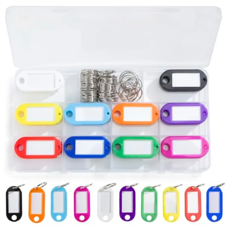 

50pcs Key Ring Tags 10 Colors with Opening Ring and Labels for Marking Keys USB Drive Bags Pets