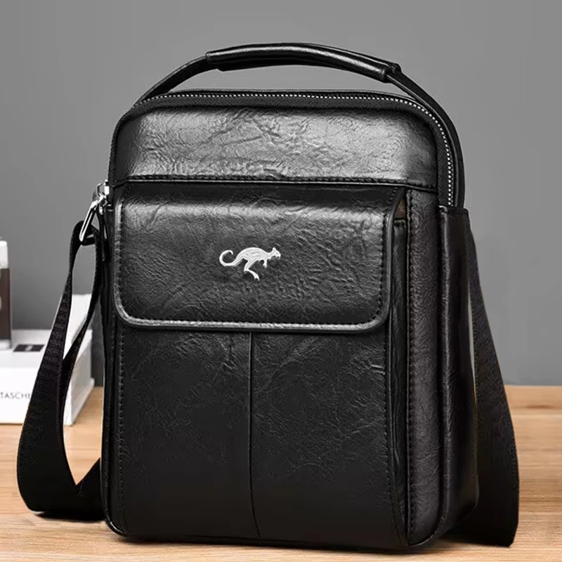 

Compact Retro Men's Crossbody Bag, Lightweight Faux Leather Shoulder Purse with Top Handle, Great for Outdoor & Trips