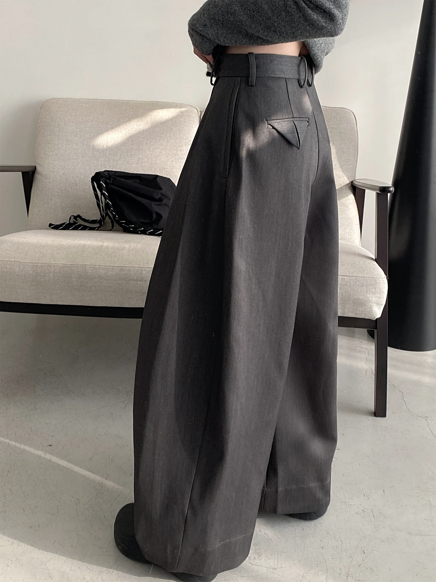 

Spring Summer Tailored Wool Blend Pants Crisp Grapefruit Silhouette Long Low Waist Formal Trousers Women's Fashion