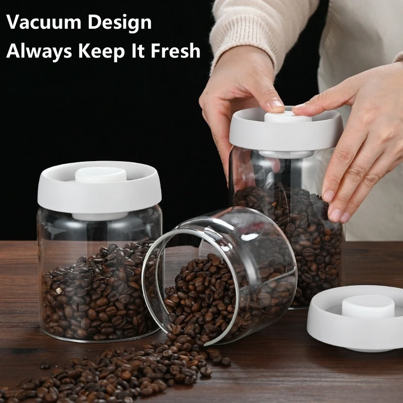 Coffee Beans Vacuum Sealed Tank Glass Sealed Jar Household Moisture-proof Air Extraction Airtight Container Household Coffee Set