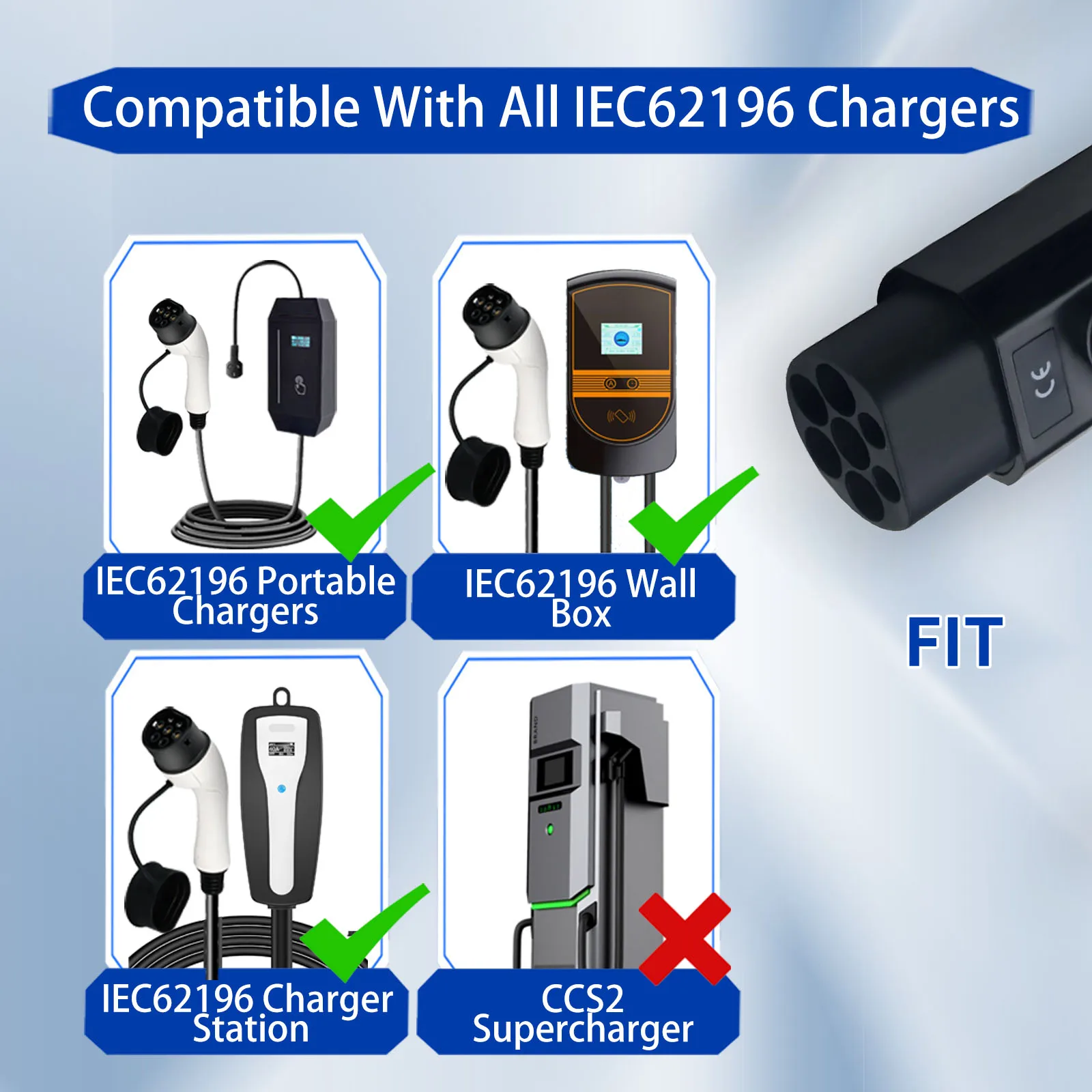 محول من النوع 2 إلى GBT ، شاحن للسيارات الكهربائية بمقبس شحن GB/T صيني ، من النوع 2 ، 7.2kw ، 22kw ، 380 فولت