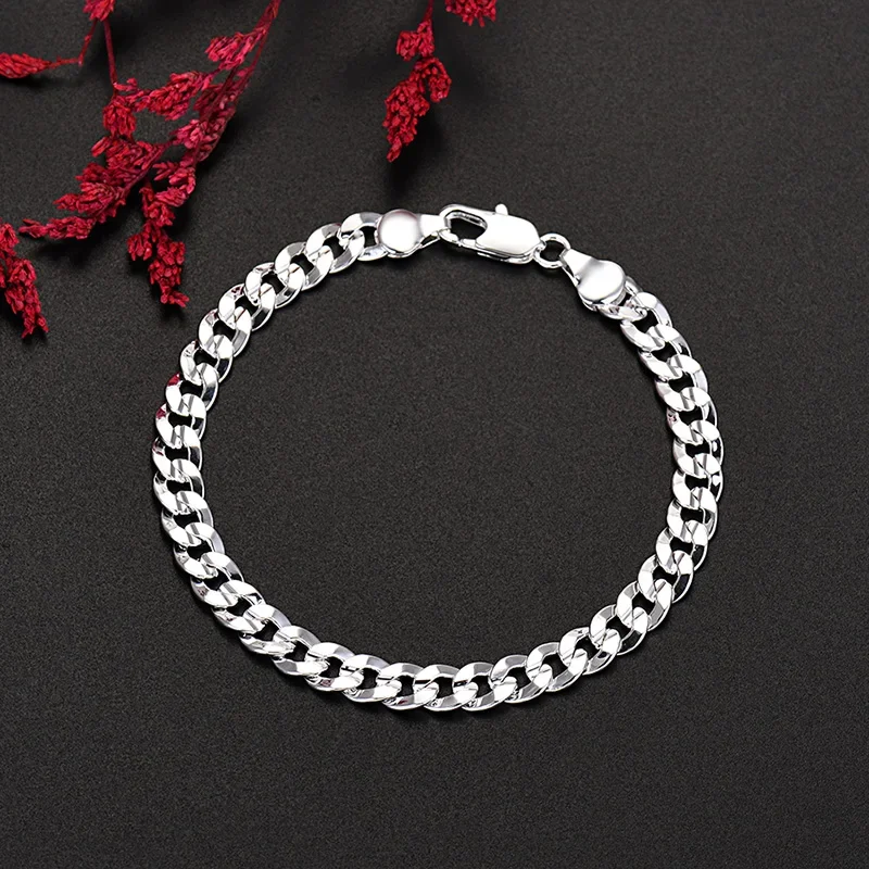 

New original 925 Sterling Silver pretty 7MM chain bracelets for man women luxury fashion designer jewelry wedding party gifts