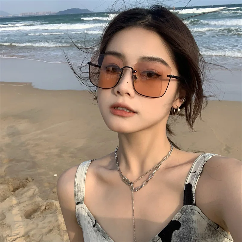 Fashion Retro Half Frame Metal Shades Women's Original Driving Sunglasses UV Protection Sun Glasses Oversized Travel Eyewear