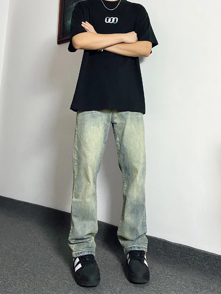 

Retro Blue Men's Summer Thin Straight Leg Jeans American High Street Vibe Casual Jeans mid High Waist Zipper Fly Cleanfit