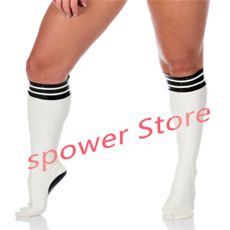 

Latex Stockings Sexy White with Black Trims Tights Sexy Fetish Middle Socks for Women Cosplay Costumes