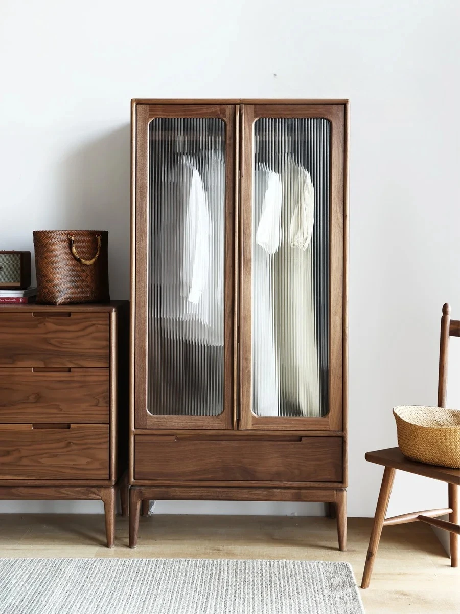 

North American Solid Wood Antique Wardrobe Household Glass Door Wardrobe
