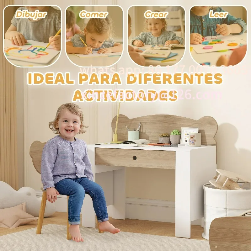 مكتب أطفال قابل للتخصيص مع كرسي على شكل دب مع درج طبيعي #4