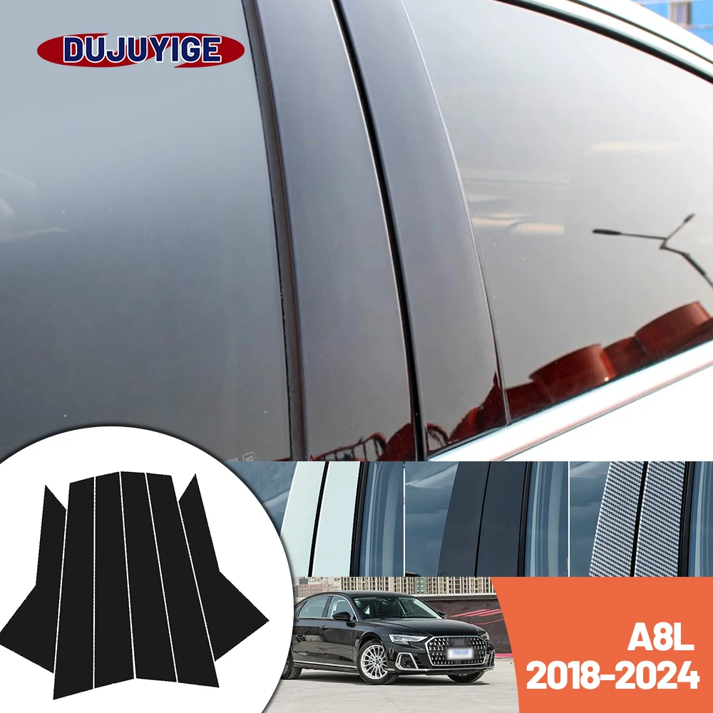 

Bright black carbon fiber door and window B C Pillar sticker suitable For Audi A8L 2018-2024 2019 2020 2021 2022 2023