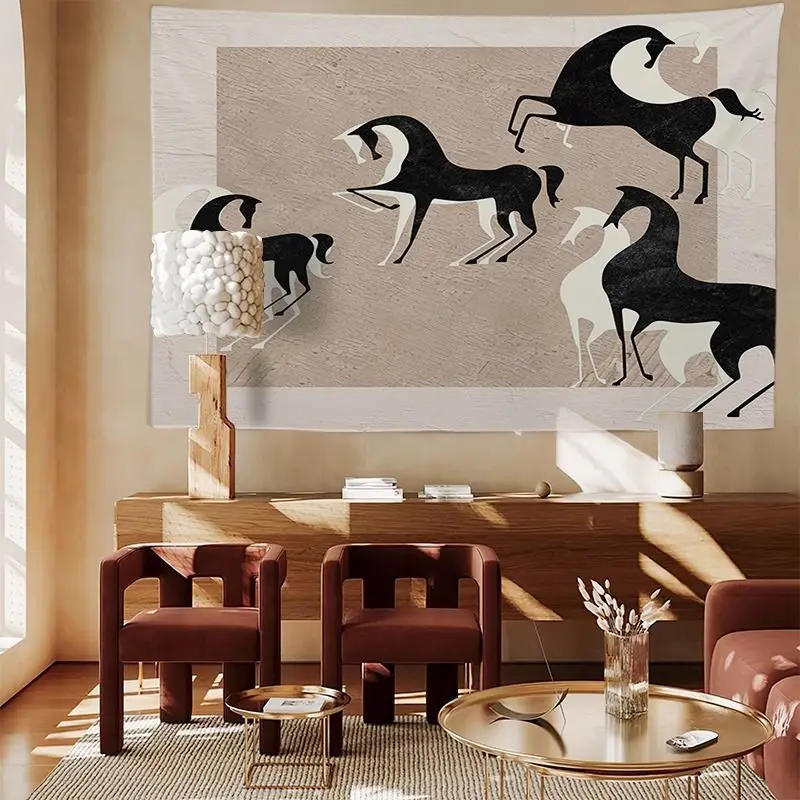 VIKAMA Black White Abstract Fluid Ripple Tapestry, High Definition Wear-Resistant Fabric Wall Art for Modern Living Room