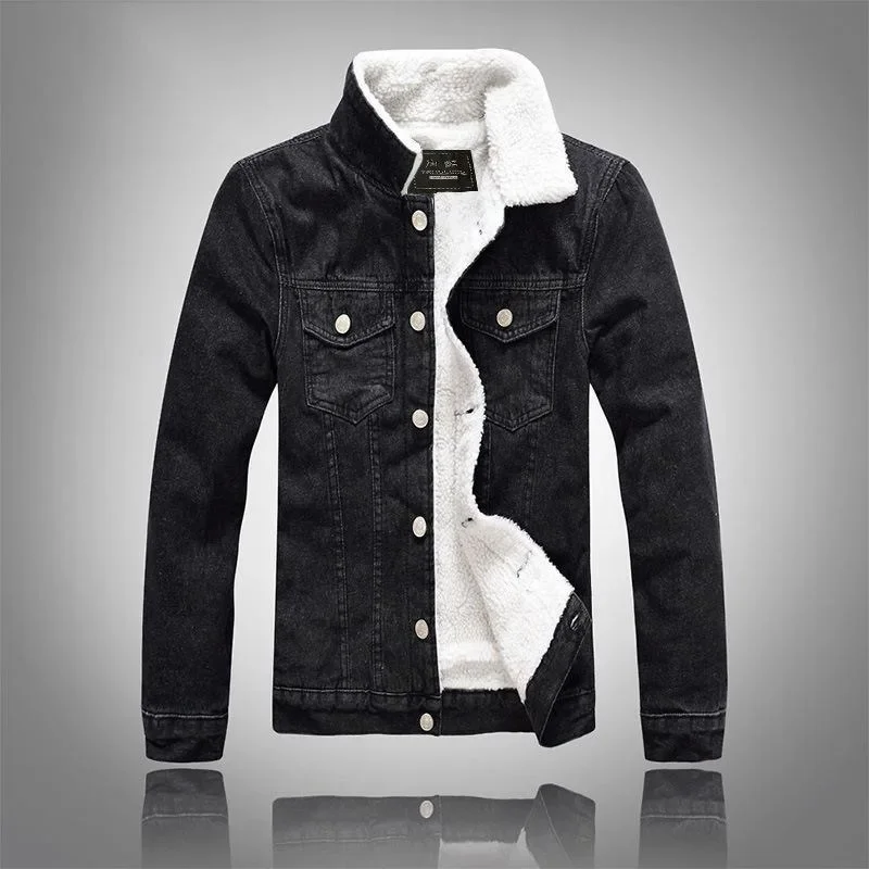 Autumn/Winter New Fashion Solid Color Lamb Wool Denim Jacket Men\'s Casual Thick Warm High Quality Plus-Size Jacket M-3XL