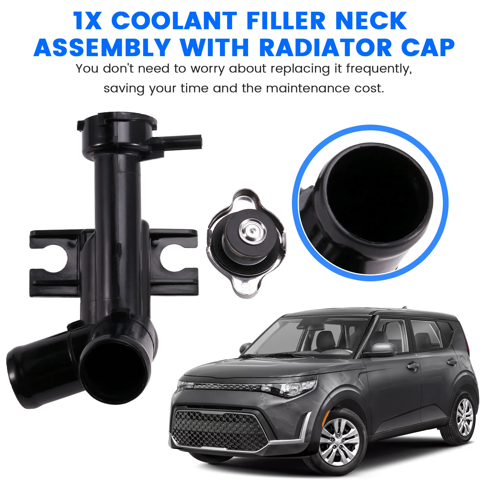 

L10A 25327-K0200 Coolant Filler Neck Assembly With Radiator Cap For Kia Soul EX LX GT-Line S X 2020-2023 2.0L 1999CC 1.6L
