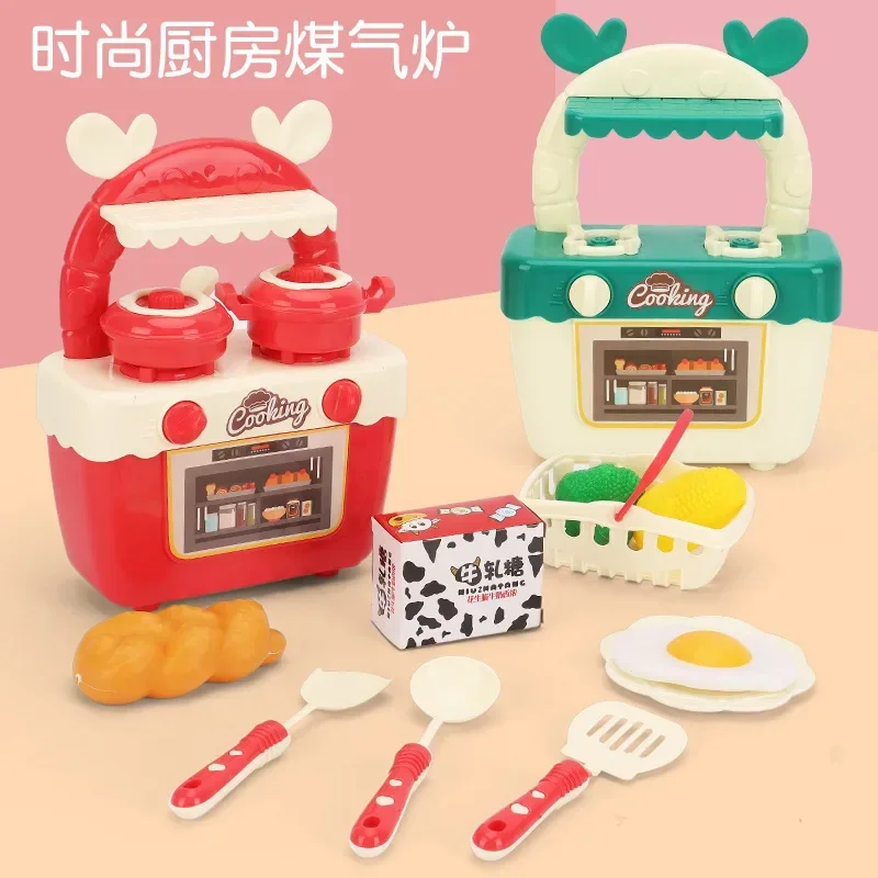 Diy Mini Children's Kitchen Toys Sound And Light Kitchenette Safe Plastic Pretend Role Play Tableware Kids Educational Toy Gifts