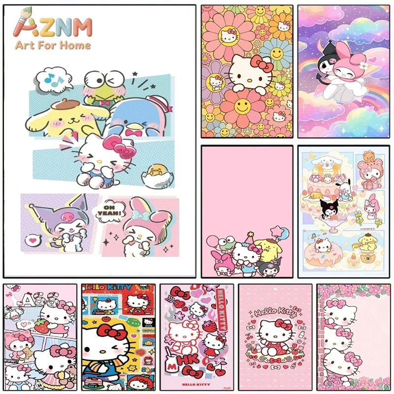 Sanrio Characters Canvas Poster Hello Kitty Kuromi My Melody Cute Cartoon Unframed Wall Print Kawaii Aesthetic Home Decor Gift
