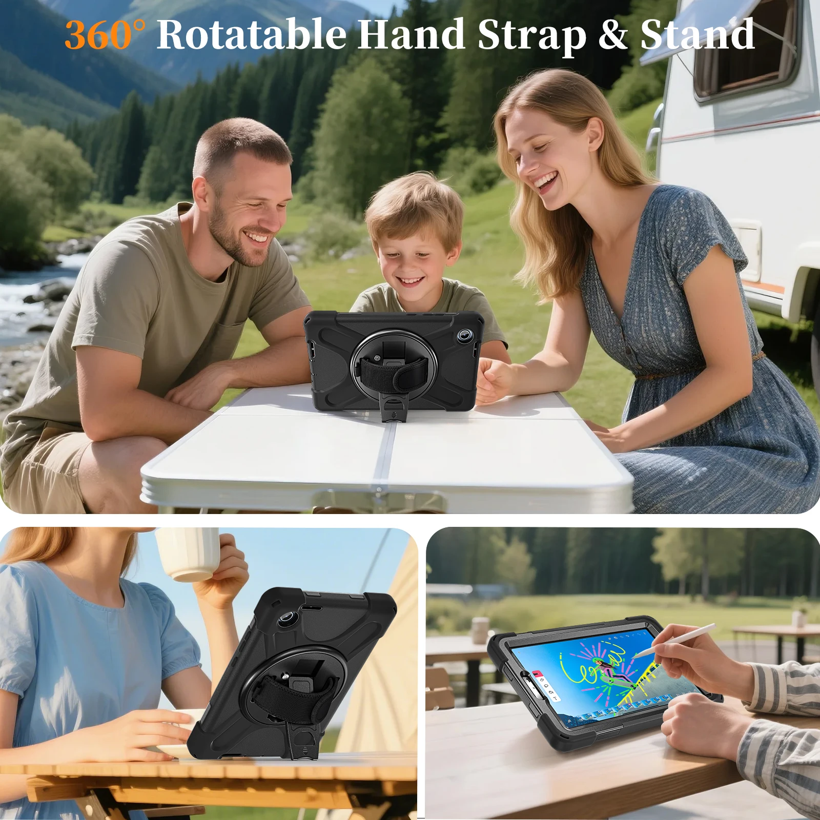 Rugged Armor Case For Lenovo Tab One (K9) 2025 8.7 inch Model TB305FU 360 Rotating Stand Heavy Duty Cover With Shoulder Strap