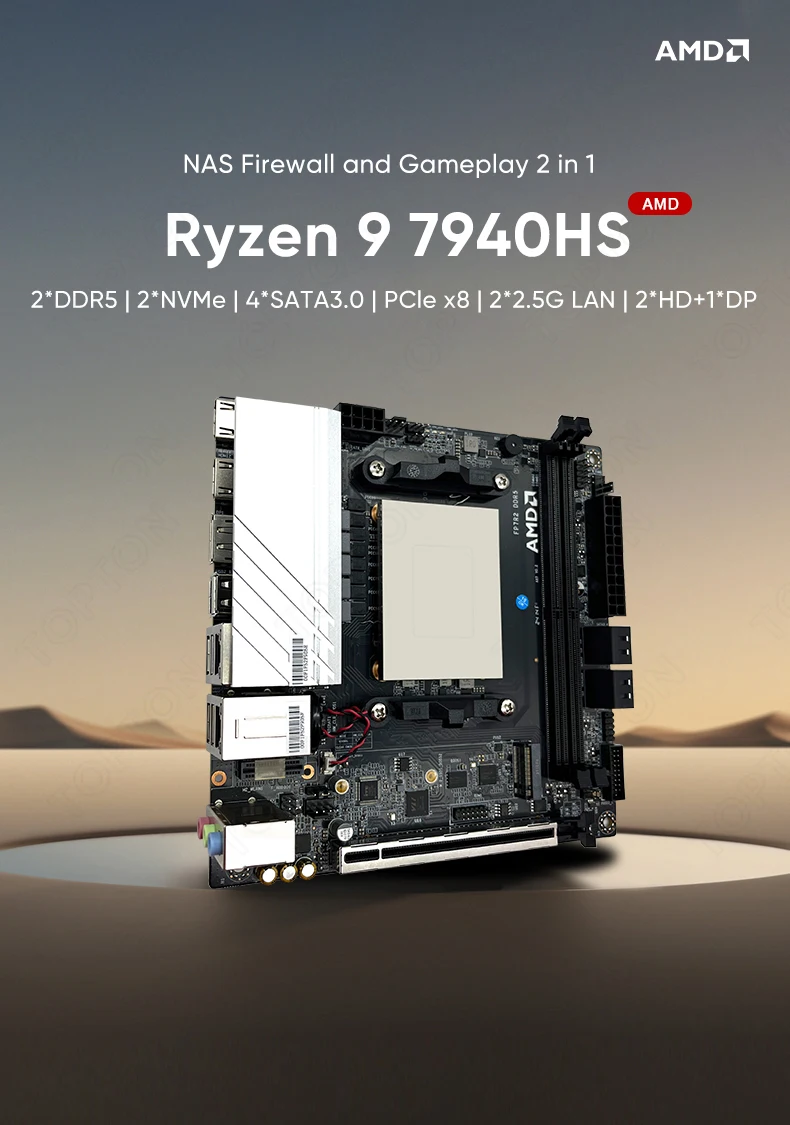 Gaming Pc NAS Motherboard AMD Ryzen 9 7940HS 7 7840HS 2xNVMe 4xSATA3.0 1x PCIEx8 2xDDR5 2x2.5G LAN 17x17 Gaming ITX Mainboard