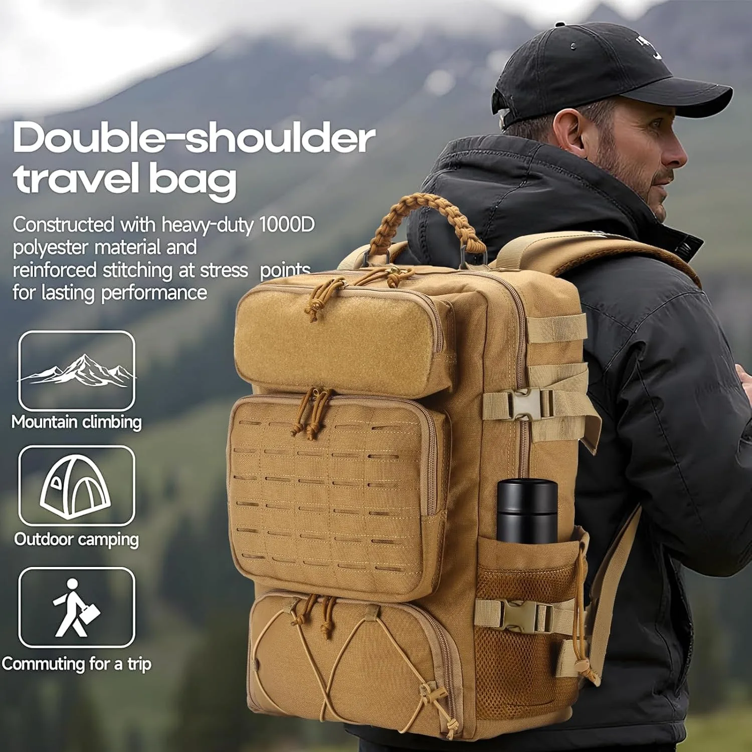 Tactical Backpack 35L MOLLE System Waterproof Outdoor Hiking Camping Travel Rucksack with Shoe Compartment for Men Women