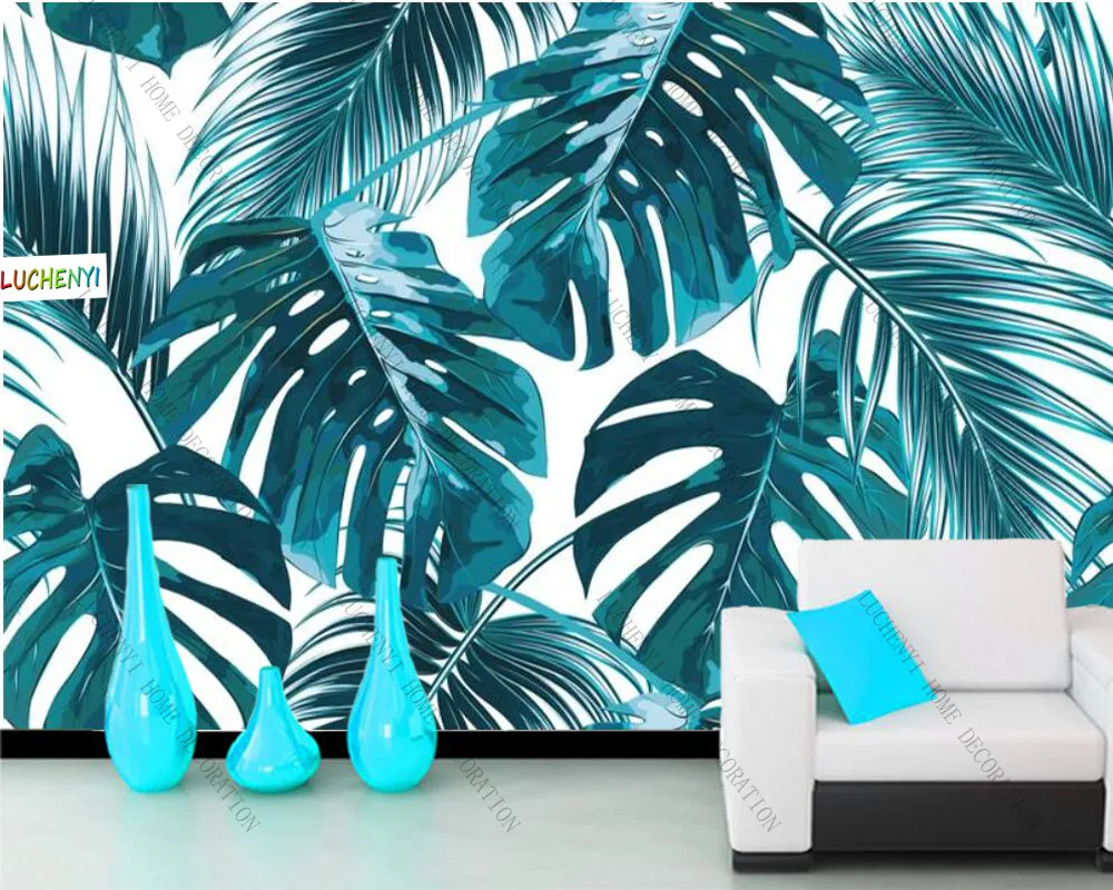 

Papel de parede Nordic modern minimalist small fresh tropical plant living room wallpaper mural, wallpaper home decoration