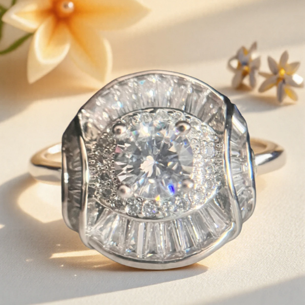 1Pc Luxury Personality Synthetic Zirconia Ring Bridal Ring Anniversary Valentine's Day Gift Commitment Engagement Ring Christmas Gift Personality Fashion Ring Mother's Day Gift