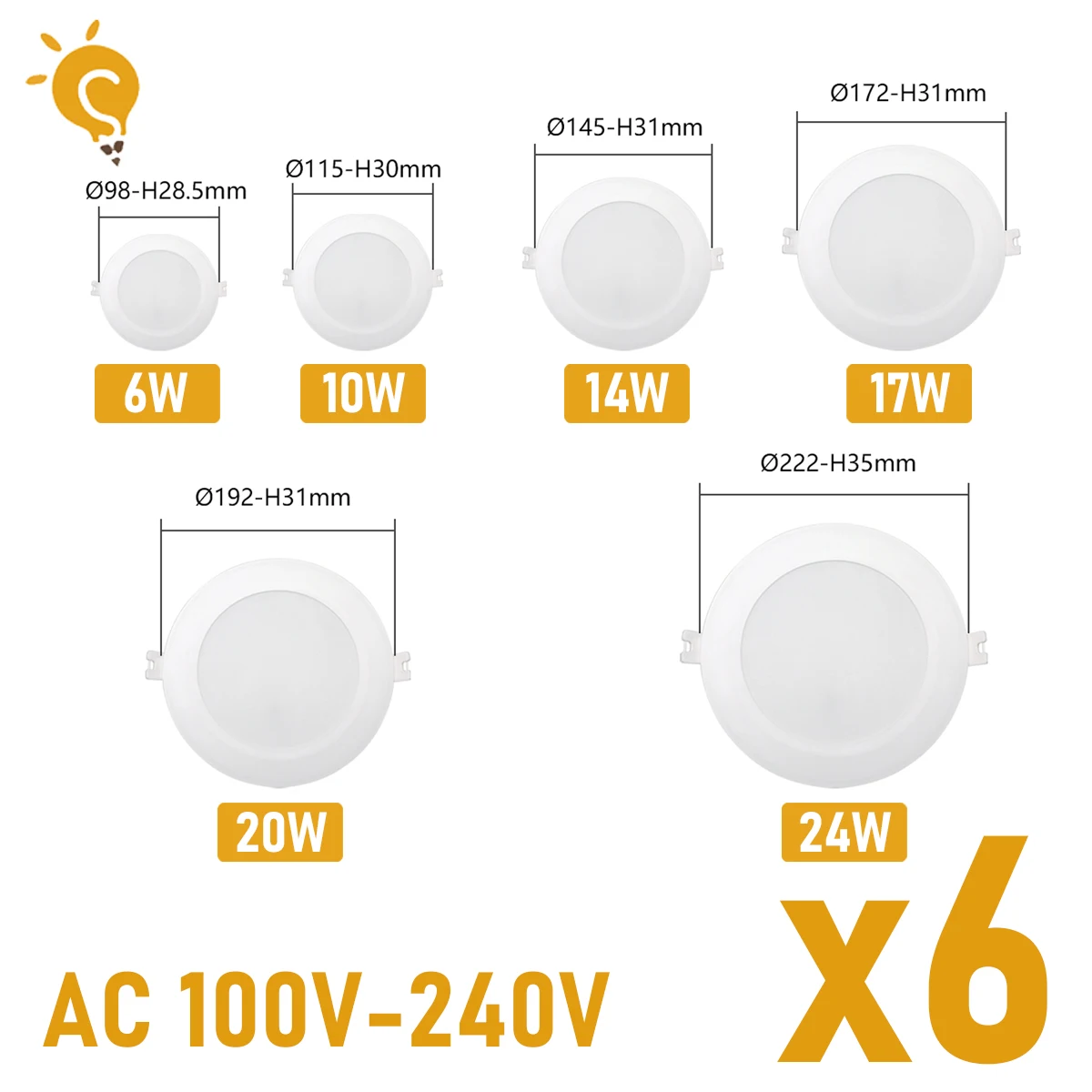 

6pcs/lot Downlight 110V 220V Ceiling Light 17W 20W 24W Recessed Led Down light Round Panel Light Spotlight Indoor Lighting