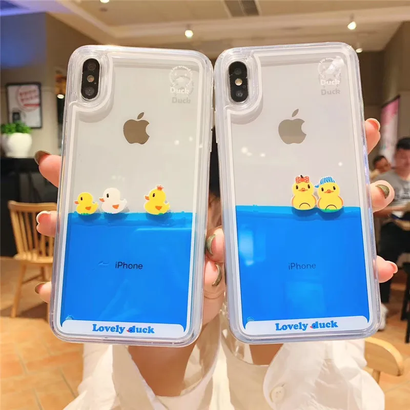 Luxury Cartoon Swimming Duck Dynamic Liquid Cover Case for Apple IPhone 16 15 14 13 12 11 Pro Max X Xr Xs Max Phone Cases Coque