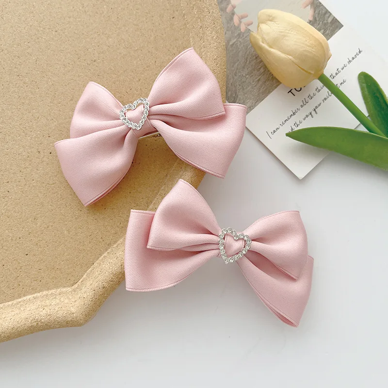 1 Paar herzförmige Strass-Satin-Haarspangen mit Schleife, mehrfarbige Vintage-Haaraccessoires für süße Haare, vielseitige Alltags-Lolita-Kopfbedeckung – Detail 6