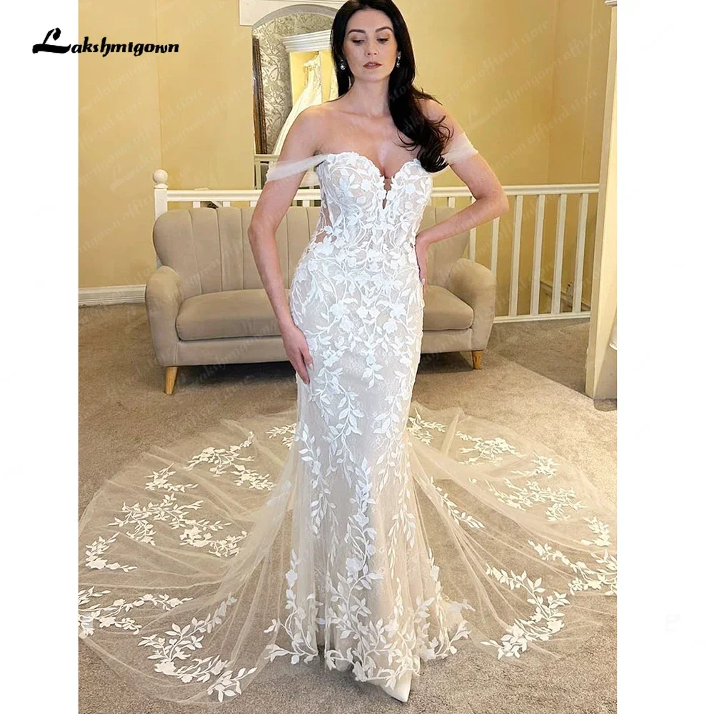 Lakshmigown ปิดไหล่ลูกไม้ Mermaid Appliques ชุดแต่งงานสําหรับเจ้าสาว 2024 ชุดเจ้าสาว vestido de novia corte siren