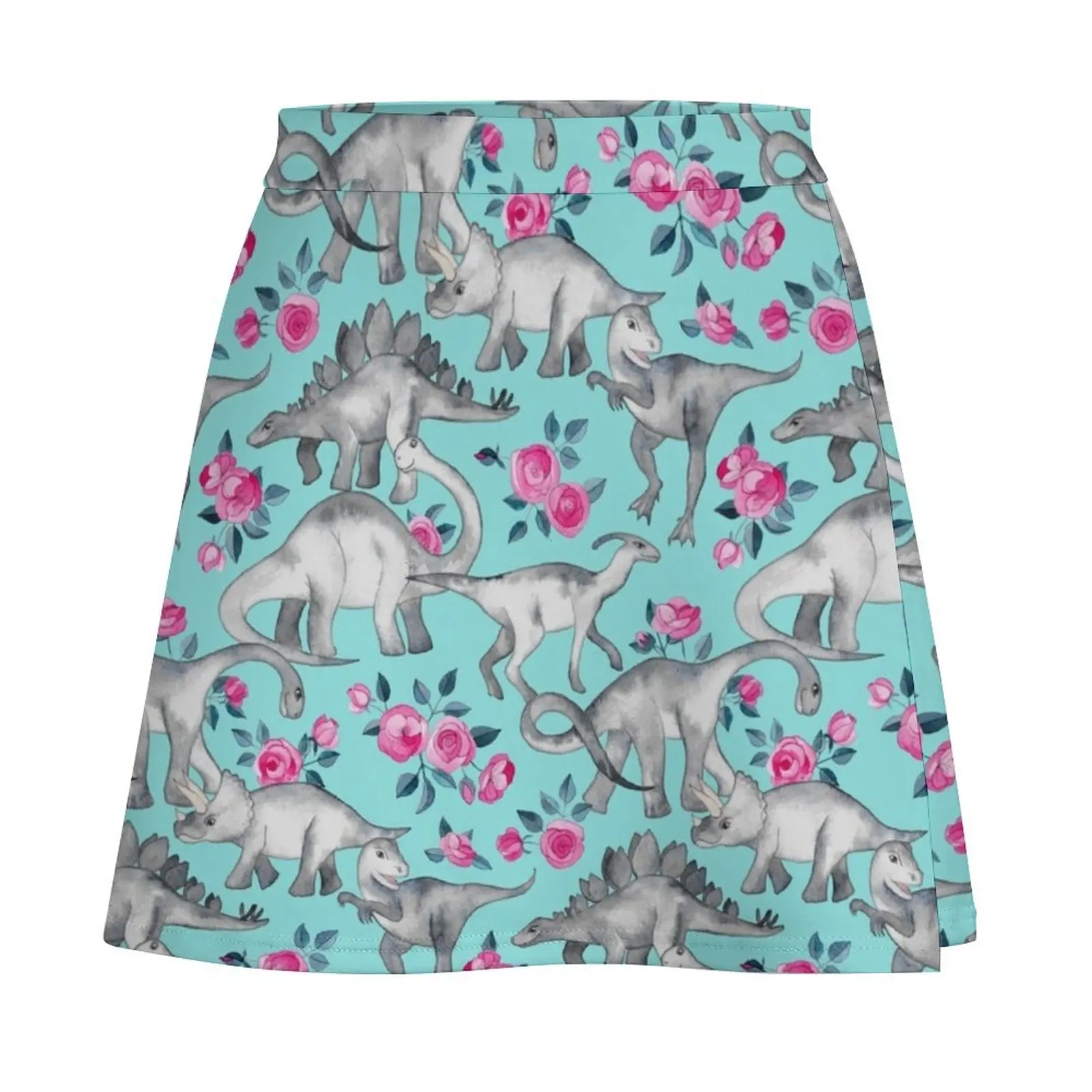 Dinosaurs and Roses – turquoise blue Mini Skirt Skort for women womans clothing skirt sets women's summer dress 2025 Mini Skirt