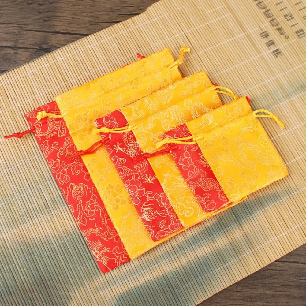 

Сумка на шнурке с вышивкой дракона и цветком в китайском стиле, большая вместительная холщовая сумка с цветком, сумка для конфет, сумка для хранения