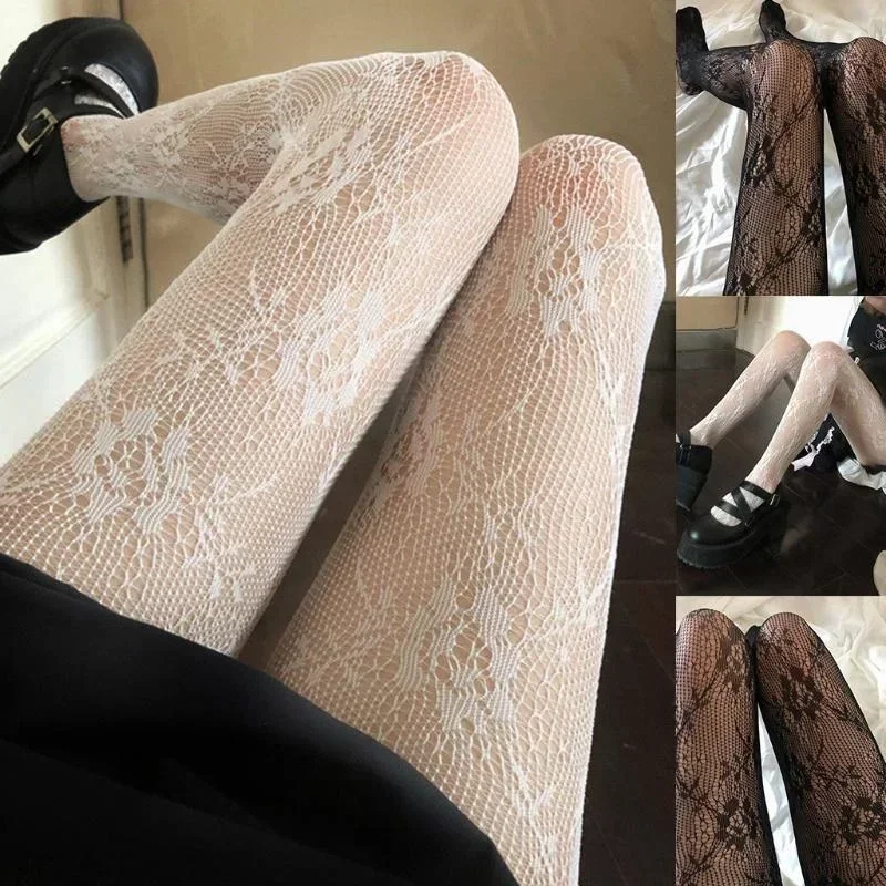 Hollowed Out Lace Mesh Pantyhose Floral Rattan Bottomed Stockings For Women