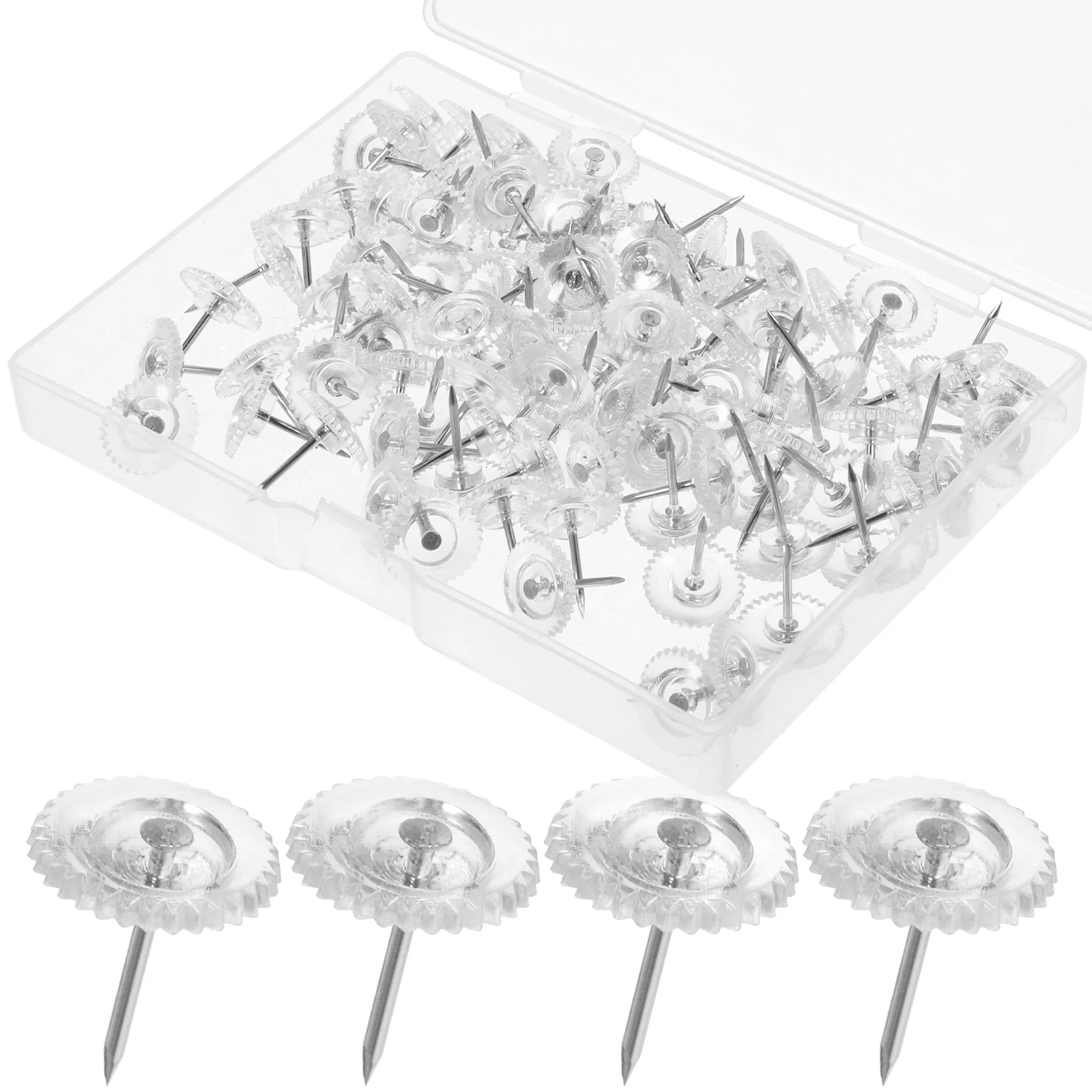 

100 Pcs Press The Nail Office Transparent Gear Plastic Thumbtack Push Pin Aluminum Alloy Decorative Tacks Message Board Pushpin