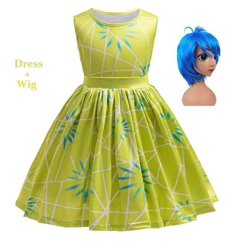 Disney Inside Out Joy disgusto Costume Cosplay Princess Dress + parrucca per bambini ragazze Halloween Carnival Birthday Happiness Dress Up