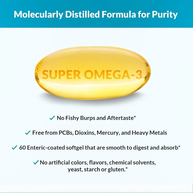 Natural Health Omega-3 Fish Oil Contains 600mg EPA and 400mg DHA, Beneficial for Joint Health -60 Soft Capsules