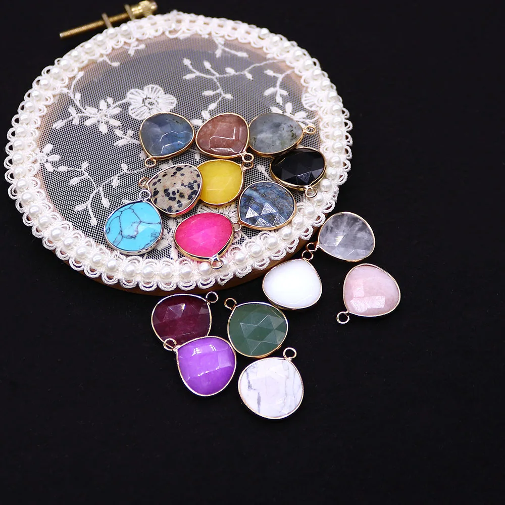Natural Stone Polished Chubby Drop-shaped Faceted Crystal Agate Edge-Wrapped Single-Hole Pendant DIY Accessory Necklace Jewelry