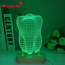 Tooth Wooden 3D Led Lamp Dental Creative Gift Colorful 3D Tooth Gradient Light Dental Clinic Artwork Artware Night Dental Shows