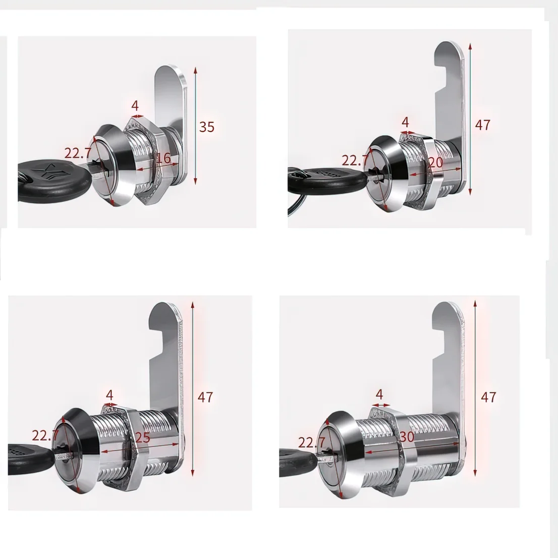 Kastslot Met 2 Sleutels Kit Metalen Cilinder Cam Locker Diameter 16/20/25/30Mm Archiefkast Deur Brievenbus Lade Home Office