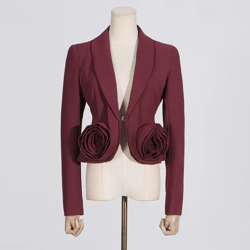 

2025 Summer New Style Fashionable Elegant Floral Short-Sleeved Suit Jacket for Women blazer femme
