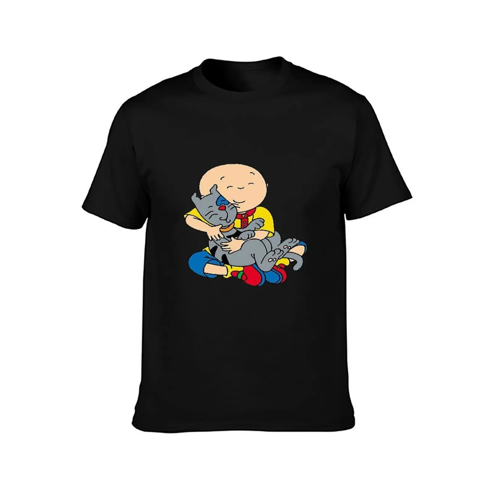 Caillou ، caillou والكلب تي شيرت قطن تي شيرت رجل 100% قطن أسود تي شيرت عادي للرجل حزمة تي شيرت #2