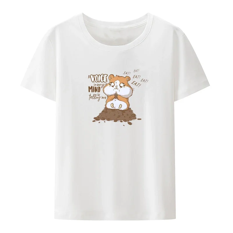 Cartoon Hamster T-shirt Blusa Creative Roupas Camisetas Mujer Women Clothing Leisure Trending Popular Unique Cool Blouse Slim