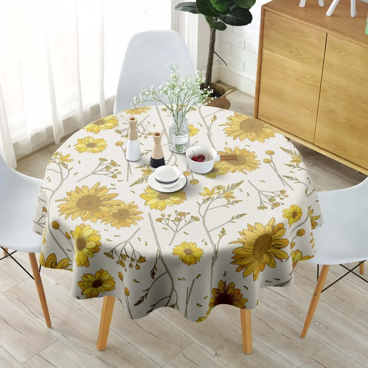1 PC is equipped with a circular rectangular polyester tablecloth featuring a sunflower pattern. It is a party tablecloth.yzb