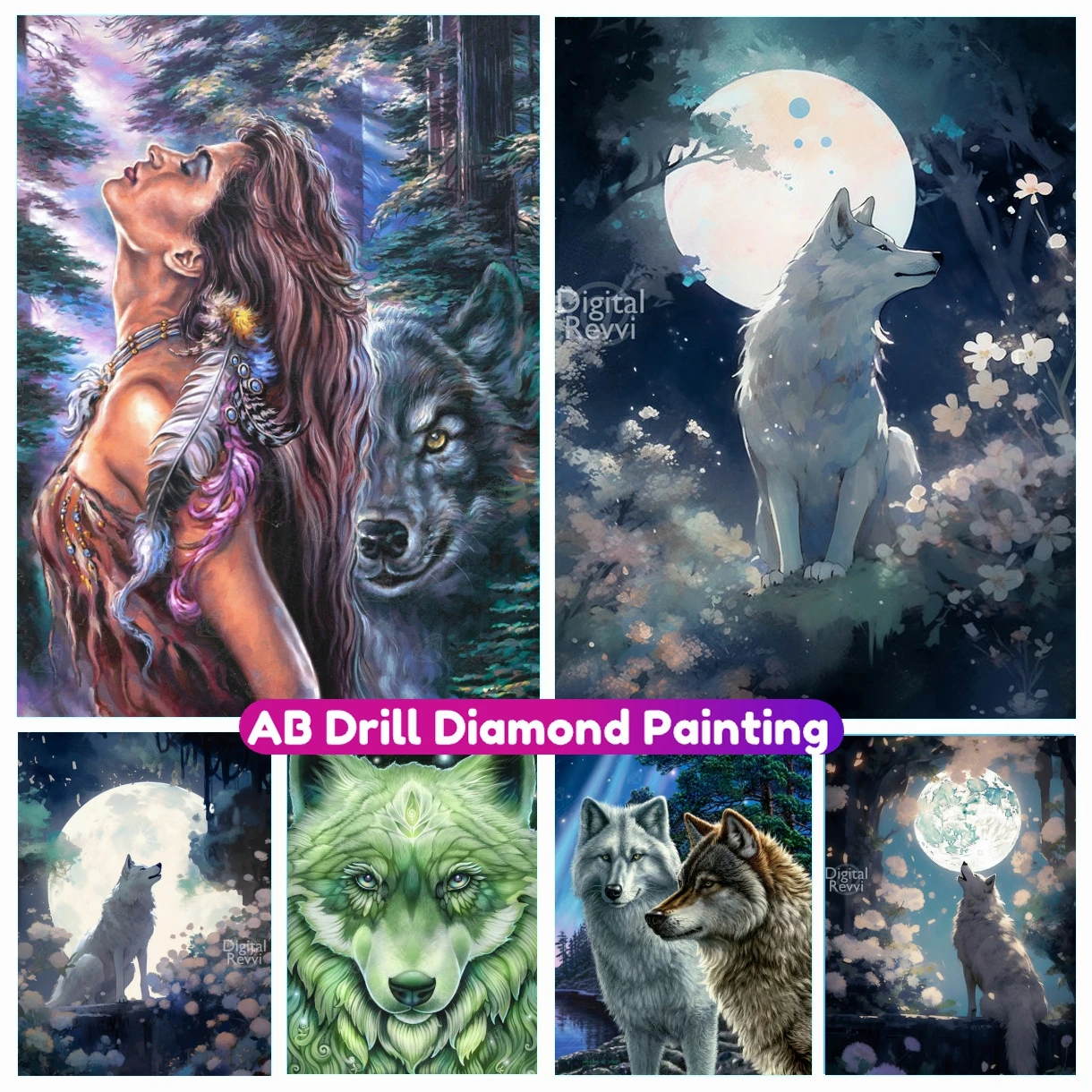 

Sakura Wolf 5D AB Diamond Painting New Cross Stitch Kit Mosaic Embroidery Fantasy Rhinestone Handmade Craft Home Decor