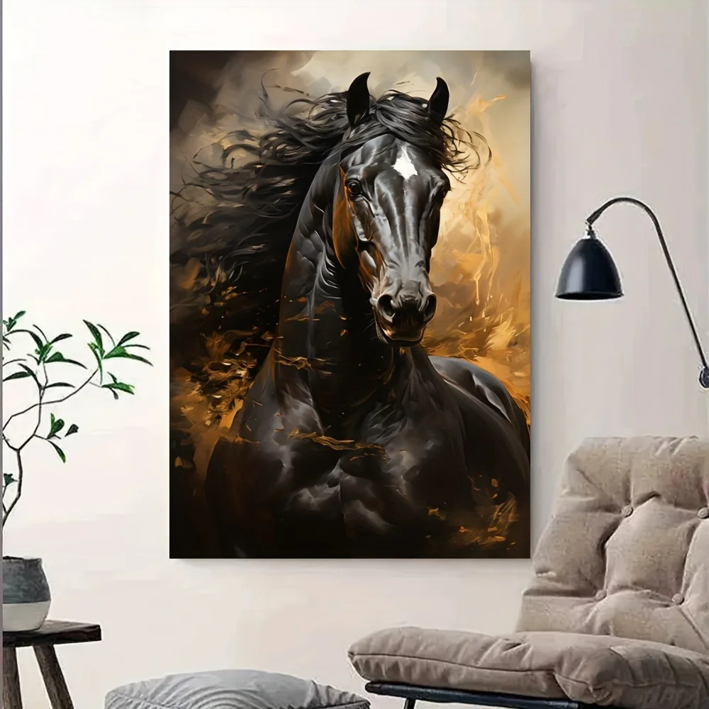 Black Horse Galloping Canvas Art, Frameless Modern Wall Decor, Living Room & Bedroom Poster, Artistic Home Decoration