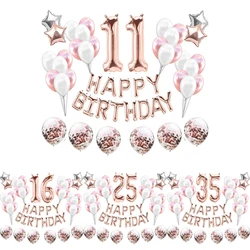 11/14/16/25/35th Happy Birthday Balloons Rose Gold Number Foil Ballons Adult Party Decorations Boy Girl Anniversary Supplies